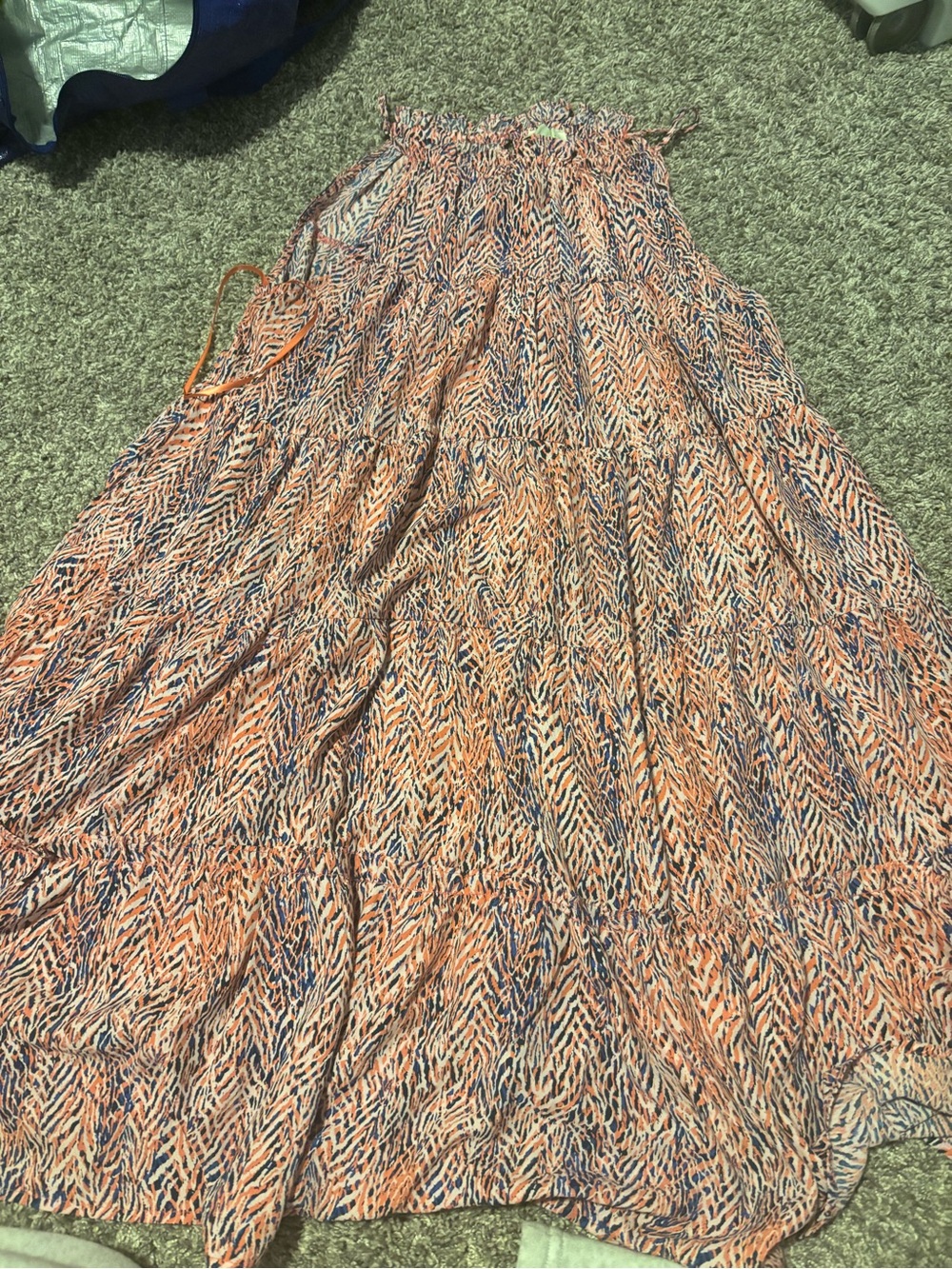 Pinch Coral and Navy Abstract Print Maxi Skirt